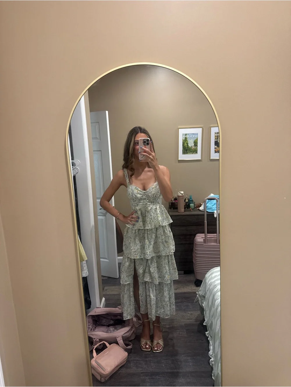 Astr Floral Eyelet Maxi Dress in Pale Yellow and Green